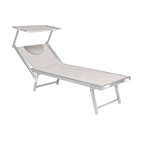 Cama de playa fija 188x67x38 cm con sombrilla y reposacabezas Carcasas de aluminio y piscina exterior de textilene gris