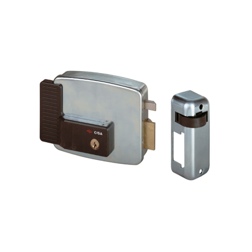 Cisa art 11721 SX electric lock for gate 80 mm box 128x106mm fixed cylinder with counterplate and canopy