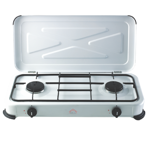 Cuisinière à gaz en acier 2 feux avec gril puissance 2,6 kW consommation 70-100g/h 59x29x9,5 cm avec couvercle