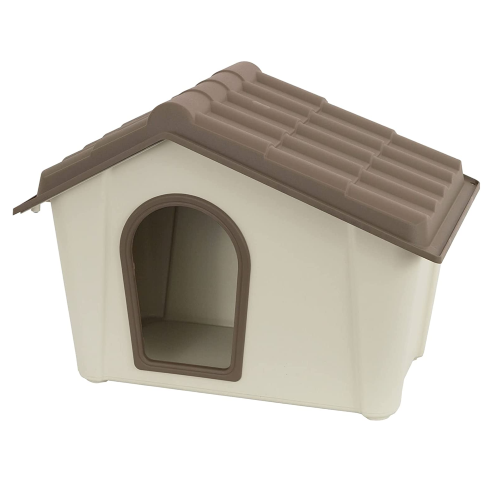 Caseta para perro en resina 57x39x42 cm color beige y topo para perros pequeños para exterior e interior resistente a la intemperie