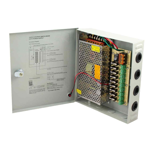 Alimentatore switch per videosorveglianza 12V 9 uscite box quadro 15A 180w stabilizzato