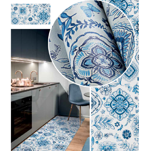 Gimmy AZULEJOS rutschfeste PVC-Mehrzweck-Teppichrolle 20 m x H 48 cm waschbar für den Kücheneingang