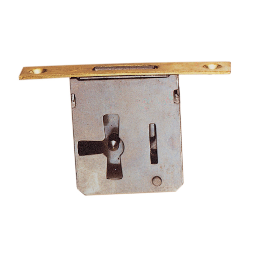 Einsteckschloss 12/R vermessingter Eisenrand LH Eingang 25 mm ohne Schlüssel im Blister