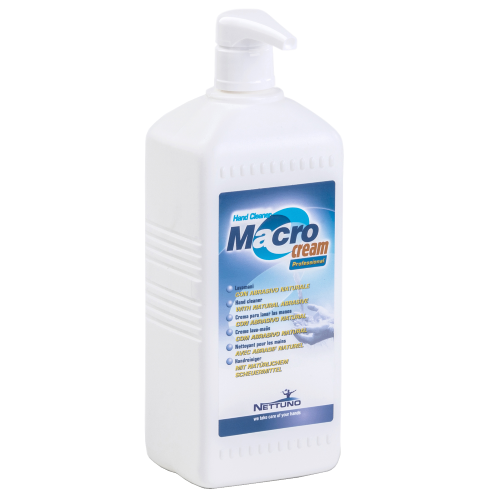 Macrocream Nettuno hand washing cream 1 lt with natural microspheres ideal for hydrocarbon oil with dispenser