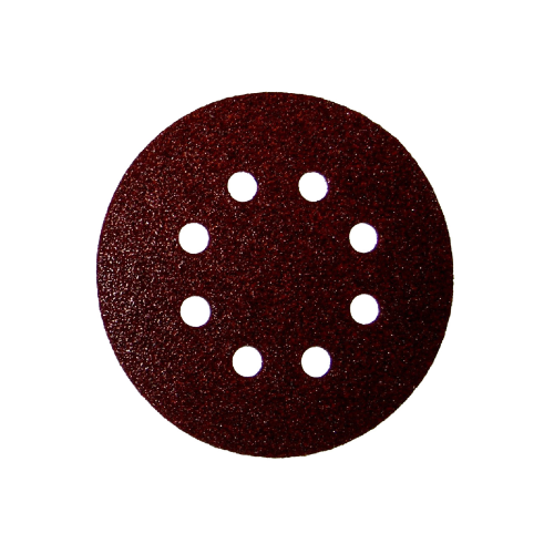 Disco abrasivo con velcro resinado 8 orificios para aspiración diámetro 125 mm grano 120 con corindón rojo