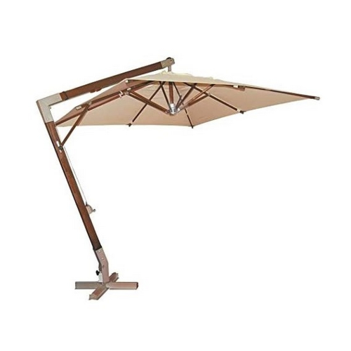Vette ombrellone decentrato pesante in legno 3x3 mt 8 stecche telo in poliestere colore avana a manovella per giardino e terrazza