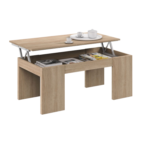 Coffee table kit with melamine chipboard liftable top and storage space cm 50 x100 x43/54h canadian oak