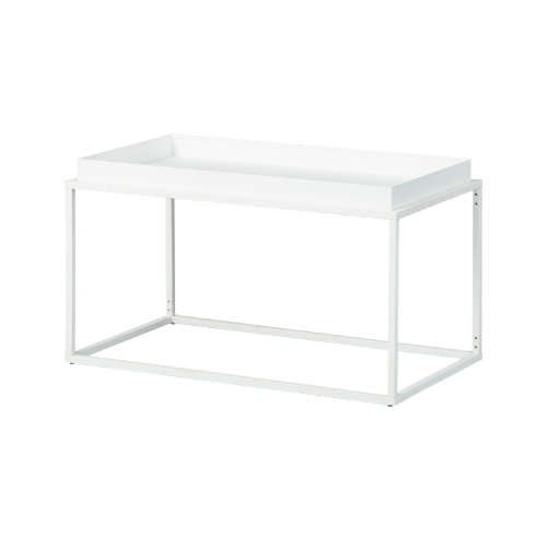Kit tavolo metallo bianco 80x45x45 cm comodino in metallo con vasca d'appoggio per interno e esterno 