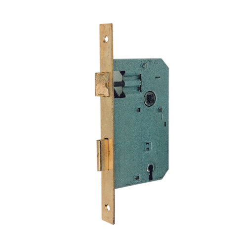 Patentschloss kleine rechteckige Platte 8/70 mm Dornmaß 50 mm aus Stahl mit Messingoberfläche