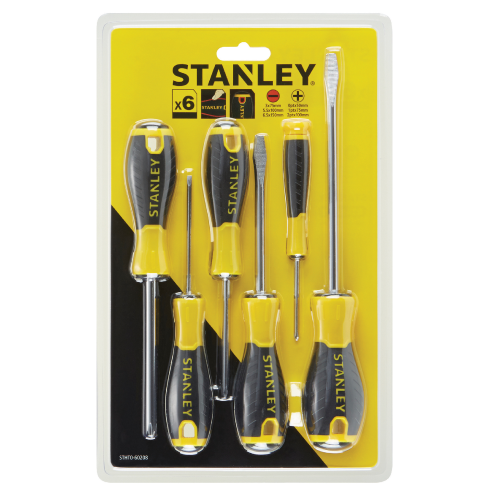 Stanley set 6 cacciaviti Essential ART.60208 kit giraviti assortiti lama croce piatta parallela lama al cromo vanadio
