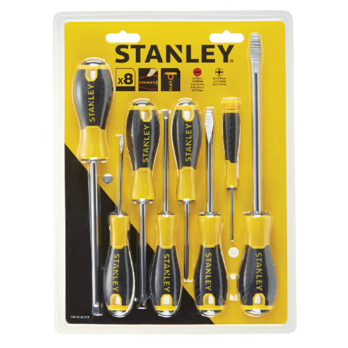 Stanley set 8 cacciaviti Essential ART.60210 kit giraviti assortiti lama croce piatta parallela lama al cromo vanadio