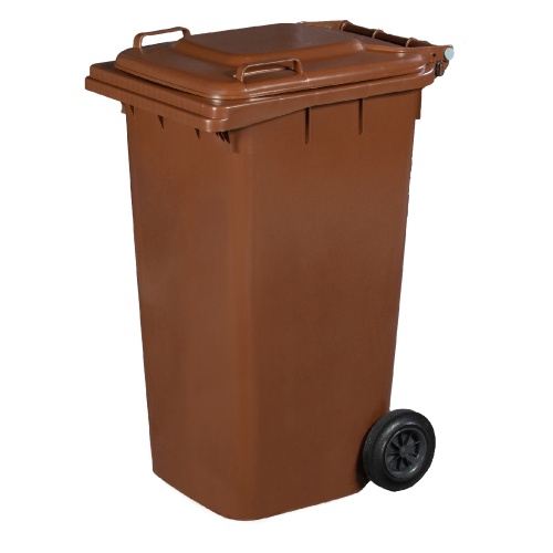 Brauner Abfallbehälter aus Kunststoff 240 l mit zweirädrigem Deckel cm 72 x 58 x 106 h