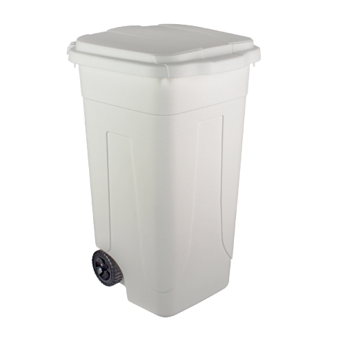Cubo de basura de plástico 80 lt blanco con tapa con ruedas sobre dos ruedas cm 45x50x78h cubo de basura