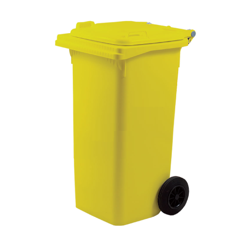 240 l yellow wheeled garbage bin with two wheels cm 72x58x106h rubbish bin for separate waste collection