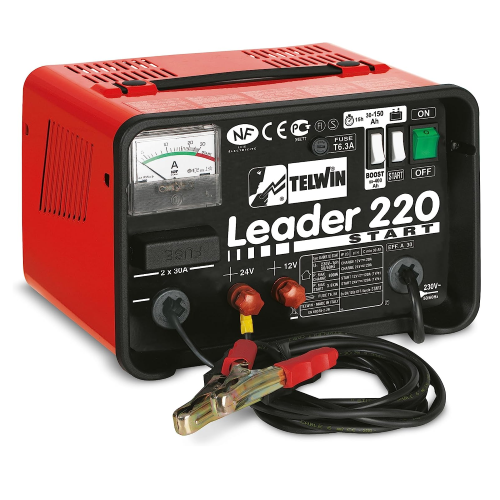 Chargeur de batterie Telwin Leader 220 Start 12/24V Chargeur de batterie 230V et démarrage rapide pour voitures à essence