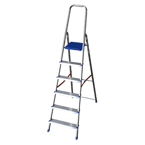 Escalera doméstica Facal K100 de 6 peldaños de aluminio con plataforma de acero azul y guardaespaldas de arco cerrado capacidad 100 kg