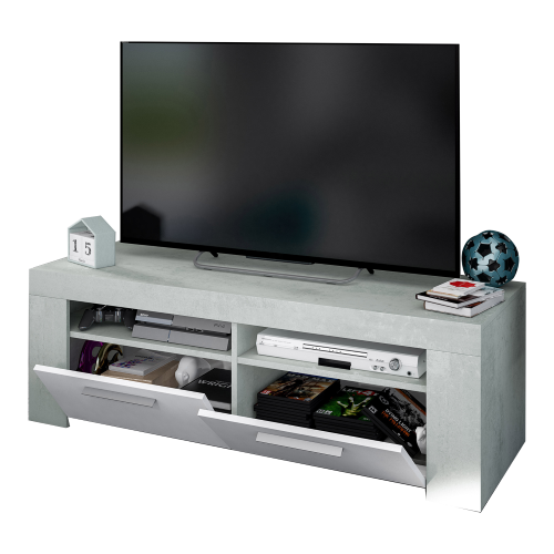 Ambit Mueble TV kit cm42x120x40h blanco/color cemento 2 puertas 2 huecos