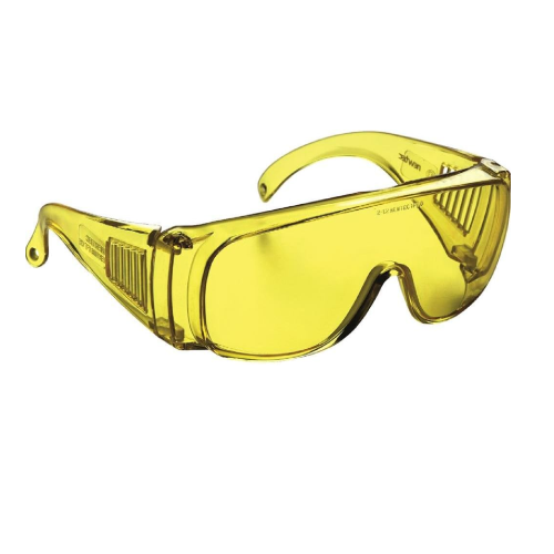 Monolinsenbrille aus gelbem kratzfestem Polycarbonat Mod K2 gelbe Bügel