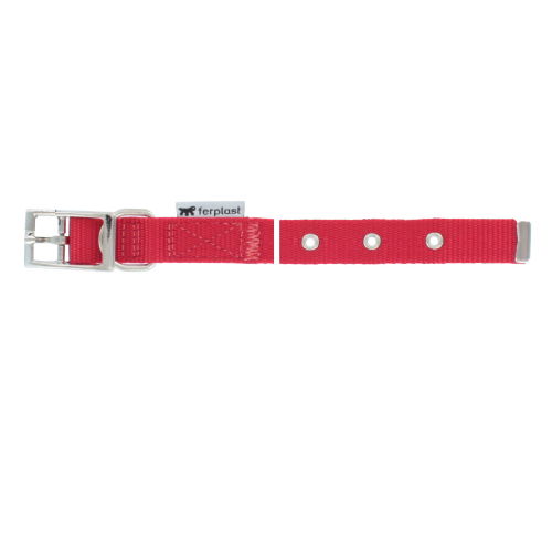Perforiertes Clubhalsband für Hunde Breite 20 mm x Länge 35 - 43 cm aus rotem Nylon mit Metallschnalle