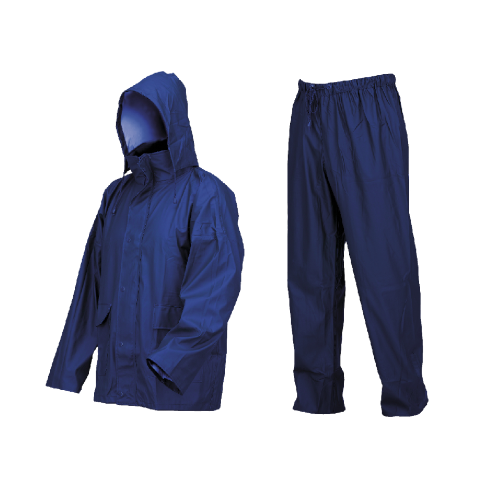 Completo impermeabile LLUVIA taglia L in poliuretano-PVC-poliestere giacca e pantalone blu