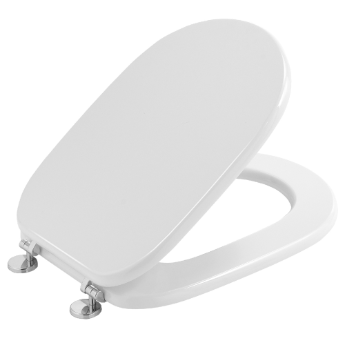 Toilettensitz Mod. Sintesi aus MDF mit Epoxidlackierung und verchromten Messingscharnieren 35x48x5,8 cm weißer Toilettensitz