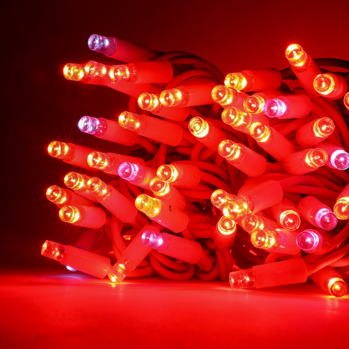 Cadena de extensión de 50 luces navideñas LED de 5 m rojas con flash blanco frío sin transformador IP65 profesional y certificado