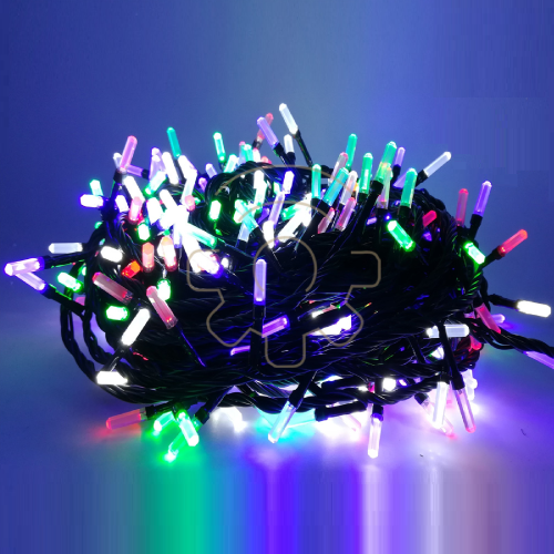 Stringa serie 100 luci di Natale led a prisma multicolore catena 9 mt per uso esterno e interno