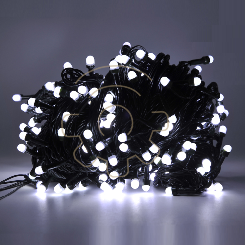 Crylight Serie 100 eisweiße LED-Kugel Weihnachtsbeleuchtung 9 m Kette für drinnen und draußen IP65 6000k grünes Kabel