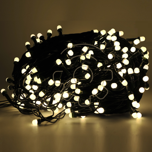 Crylight Serie 200 warmweiße gelbe LED-Kugel-Weihnachtslichter 16 m Kette für drinnen und draußen IP44 grünes Kabel