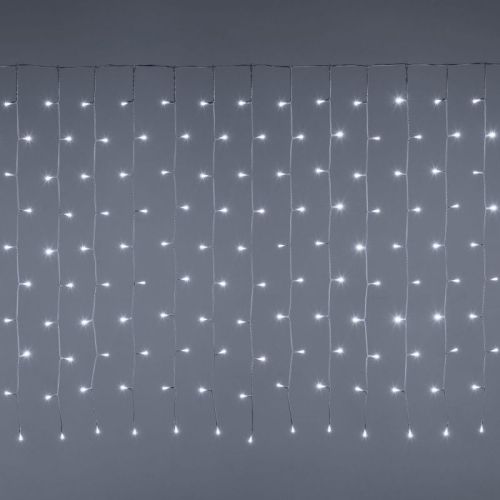 Cortina de lluvia con 128 luces navideñas LED color blanco hielo cable transparente 200x60 cm para interior y exterior extensible