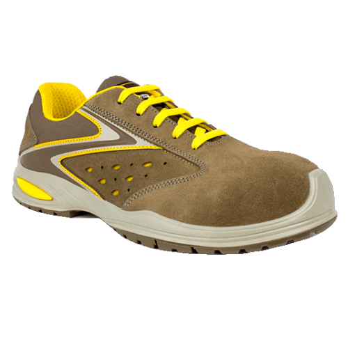 Pezzol Rico S1P low safety work shoes in natural metal free perforated Velortech suede leather made in Italy