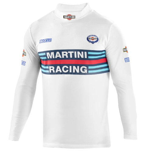 Sparco t-shirt manica lunga e collo alto Martini Racing 95% cotone bianco replica dell’iconica tuta Sparco