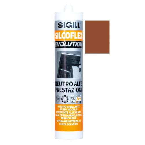 Sigill Silcoflex Evolution copper silicone cartridge 290 ml professional high performance for construction plumbing windows and doors odorless without solvents made in Italy