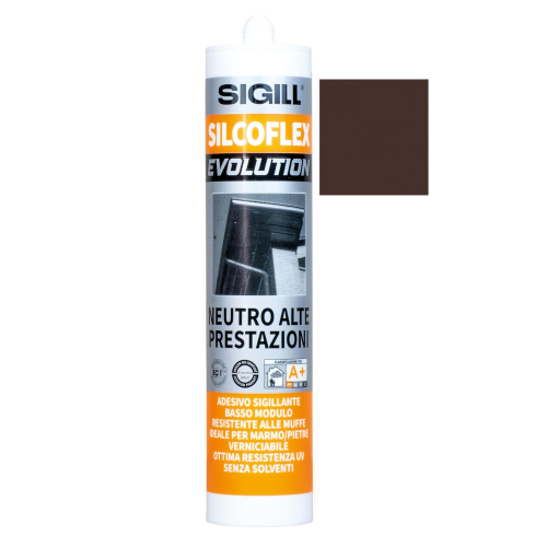 Sigill Silcoflex Evolution silicone cartridge Dark Brown 290 ml professional high performance for construction plumbing windows and doors odorless without solvents made in Italy