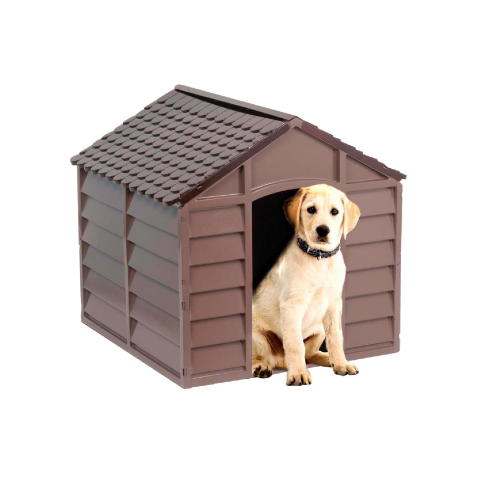 Hundehütte aus Kunstharz 72 x 71,5 x 68 cm hoch geeignet für kleine Hunde für den Außen- und Innenbereich beige/braun