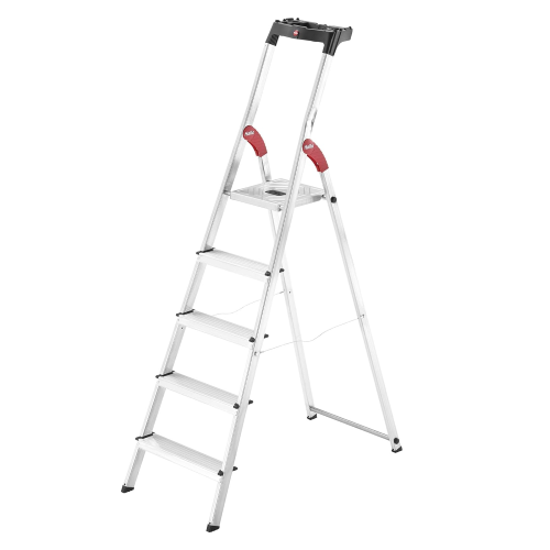 Hailo aluminum step ladder L60 with 5 steps for home use scissor height 168 cm with non-slip steps