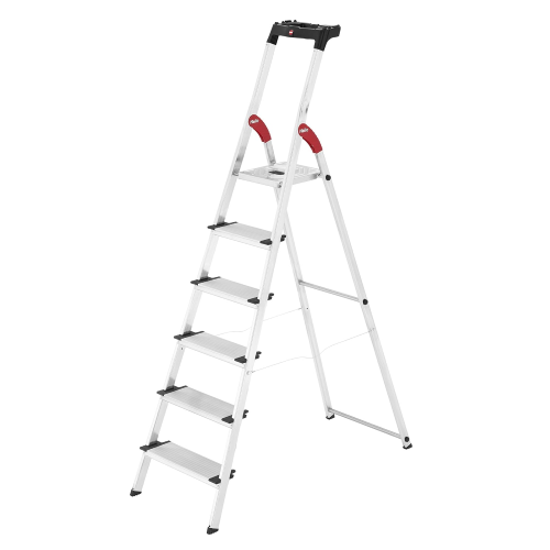Hailo aluminum ladder ladder L60 with 6 steps for home use scissor height 190 cm with non-slip steps