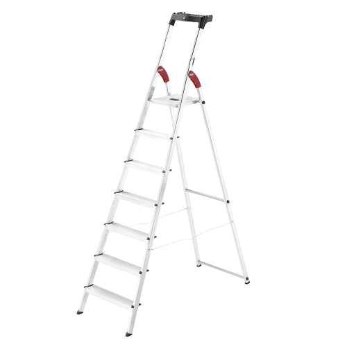Escalera Hailo de aluminio L60 con 7 peldaños para uso doméstico altura de tijera 212 cm con peldaños antideslizantes