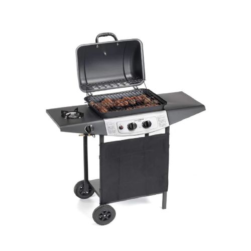 Ompagrill Double lava stone barbecue with 3 LPG gas burners with side burner and piezo electric ignition