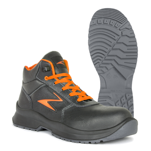 Pezzol Challenge S3 SRC zapatos de trabajo botín para protección civil en cuero negro y naranja repelente al agua hecho en Italia