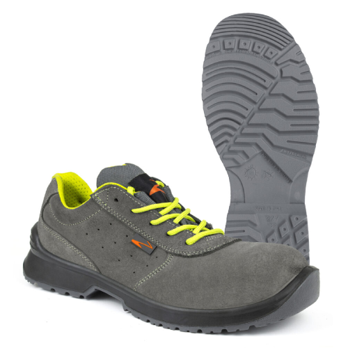 Pezzol Malbek S1P SRC 610Z low summer safety work shoes in gray suede made in Italy