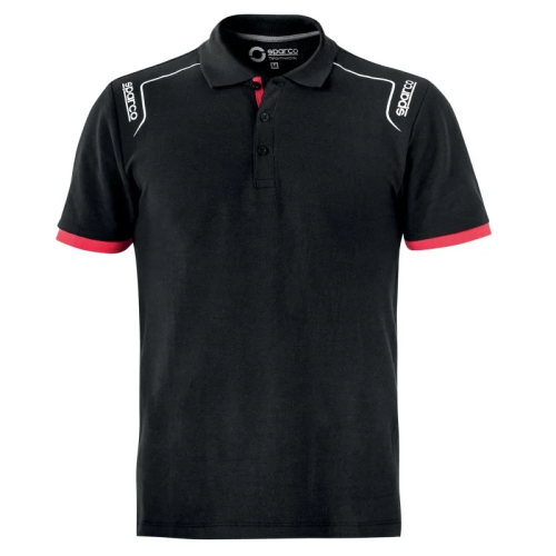 Polo ropa laboral Sparco Portland manga corta Talla. L en piqué de algodón negro suave y ligero con inserciones en contraste