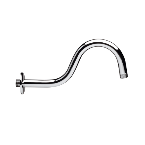 Bras de douche courbé en laiton chromé lourd 290 mm x h 150 mm Raccords G 1/2" Ø rosace 56 mm