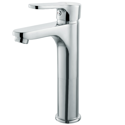 17 cm high single-lever basin mixer Paco series in chromed brass complete with 1"1/4 pop-up waste and sink taps