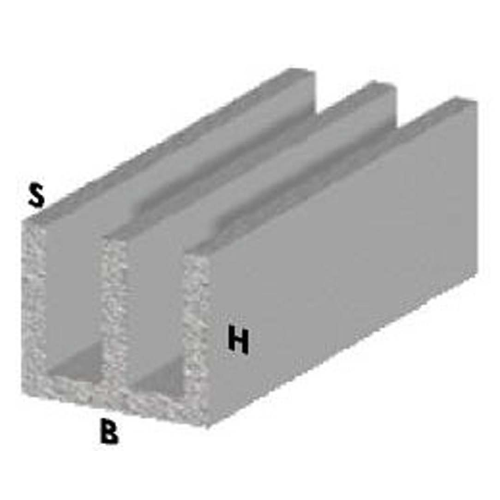 Perfil de doble canal U cm 100 h plateado plateado 20x18x1 mm aluminio