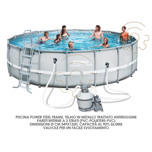 Bestway 56427 piscina cm 549x132h con telaio pompa filtro tonda capacità 26.000l piscina esterno