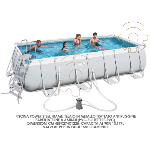 Bestway 56481 piscina Power Steel Frame cm 488x274x122h con telaio pompa e scaletta 13.177 Lt rettangolare
