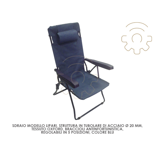 Sdraio sedia poggiapiedi Lipari struttura acciaio tessuto Oxford blu braccioli regolabile cuscino piscina mare