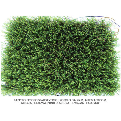 Turf 3.5 mm roll 2 x 25 mt evergreen synthetic lawn for garden pool balcony