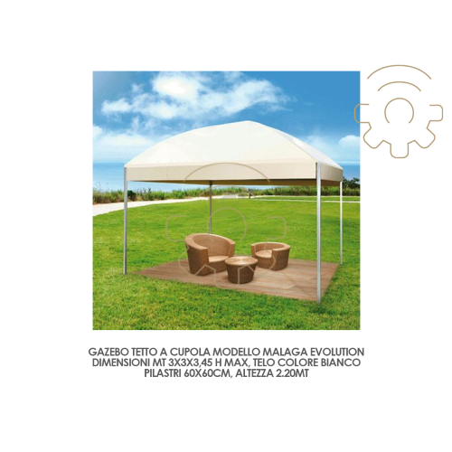 Gazebo pergola cupola mod Malaga Evolution telo bianco mt3x3x3,45maxH esterno giardino
